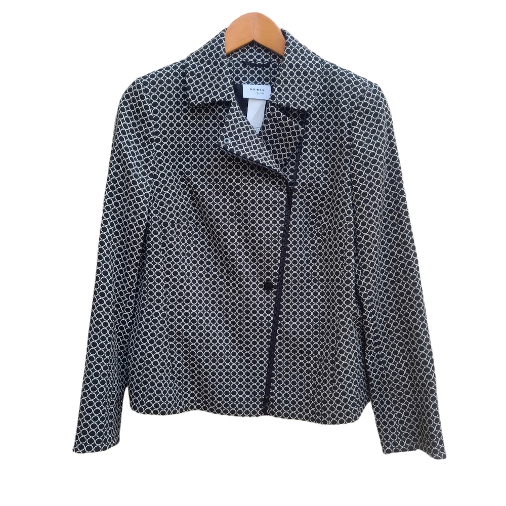 Akris Punto | Asymmetric Zip Up Geometric Circle Pattern Jacket Size 12